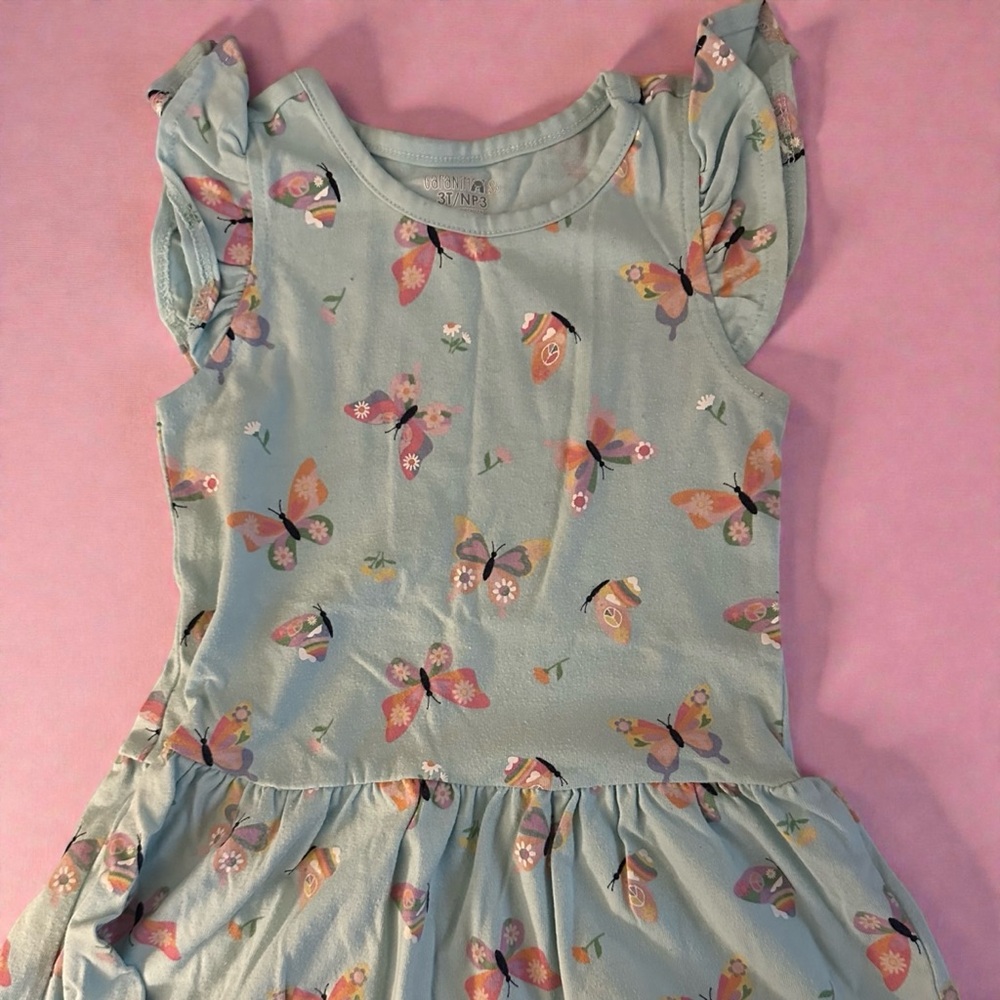 Butterfly Print Kids Dress - Blue
